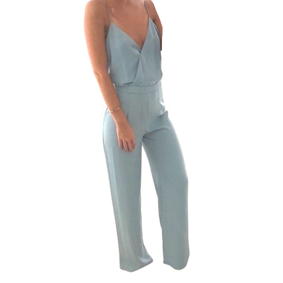 Zara Basic Collection Women’s Strappy V-Neck Light Blue Jumpsuit - Picture 2 of 7